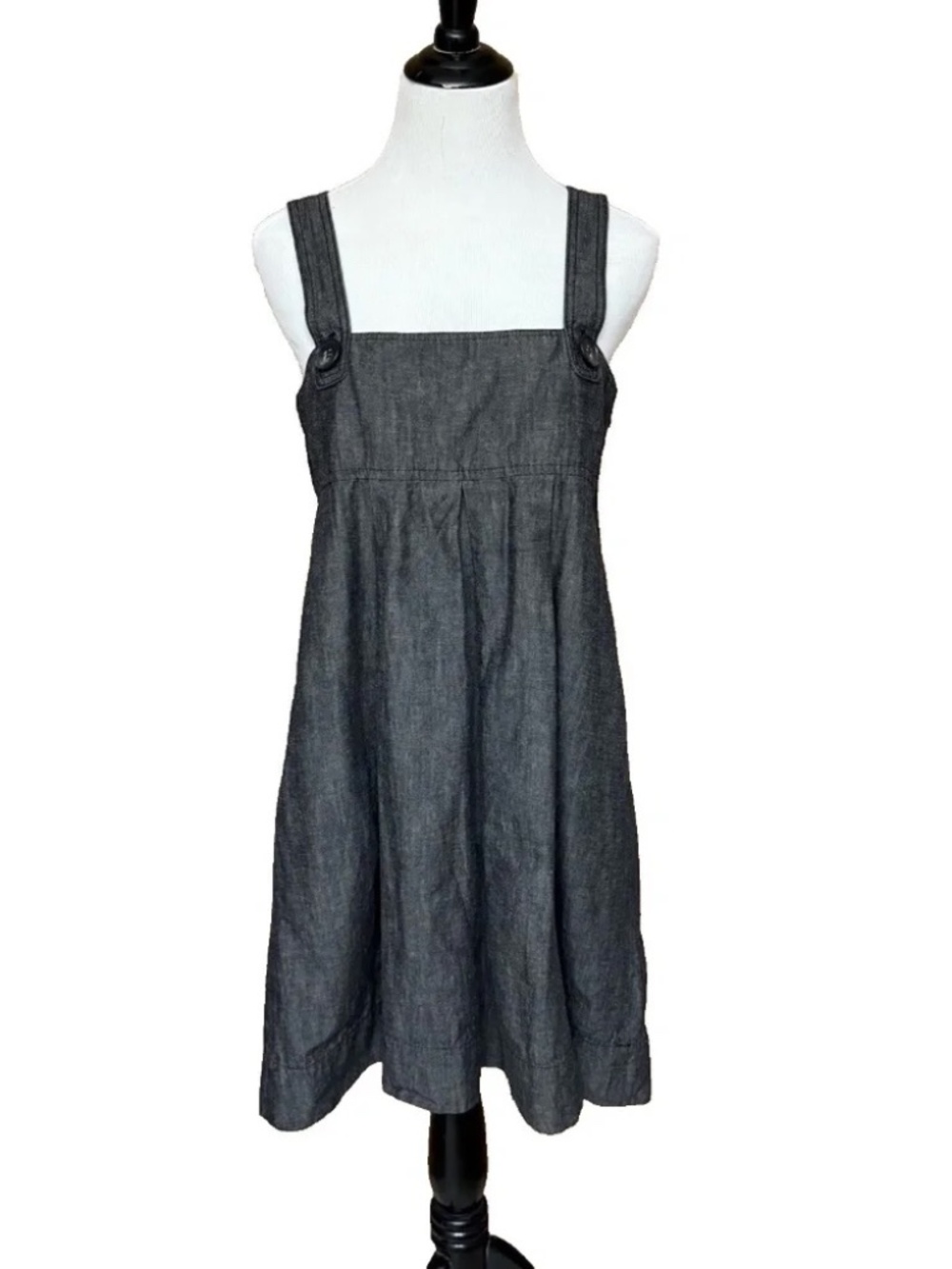 Theory Gray Linen Chambray Linen Babydoll Overall Dress 12 Button